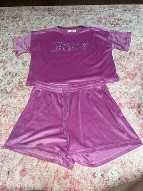Juicy Couture Pink Velour Short Set with Rhinestone Logo